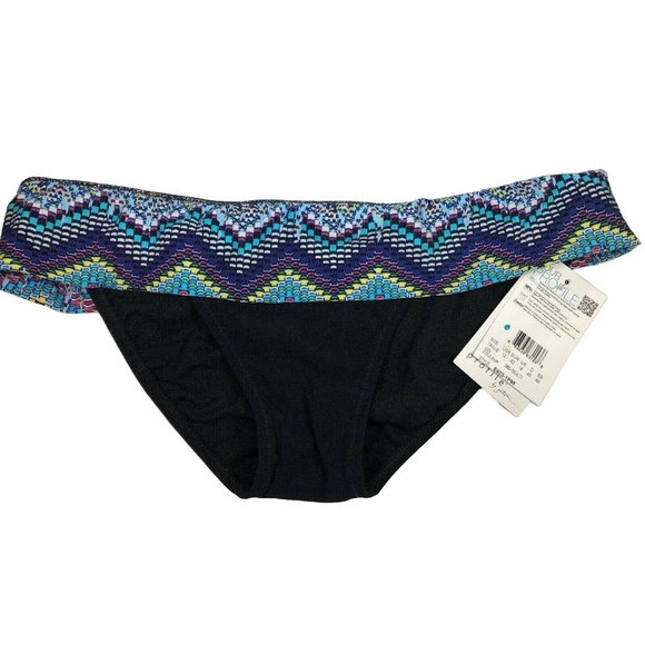 Profile Gottex Swim Suit Bikini Bottom Skyline Solid Black Fold Over Band 12 New - Picture 1 of 6